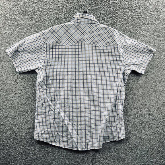 Wrangler Mens Western Shirt 2XL White Blue Plaid Pearl Snap Short Sleeve Pockets - Picture 2 of 8